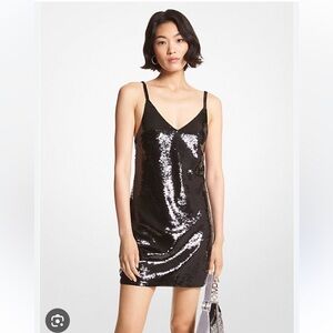 NWT Michael Kors black sequin dress with spaghetti straps